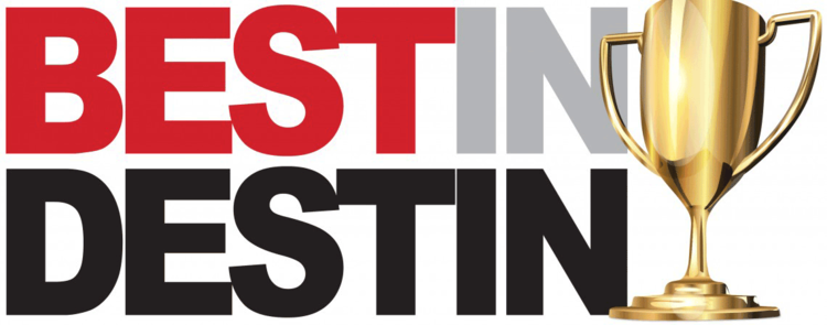 Best in Destin award logo with a gold trophy cup
